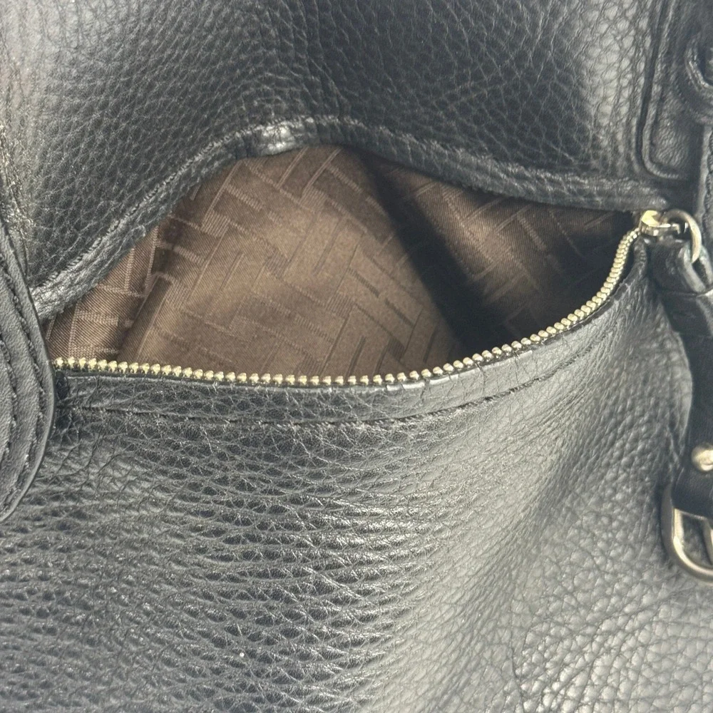 Cole Haan Black Pebbled Leather Tote Bag Silver Buckle Accent Shoulder Bag - Picture 11 of 14